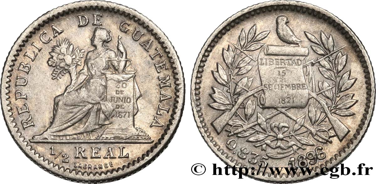 GUATEMALA 1/2 Real 1896  AU 