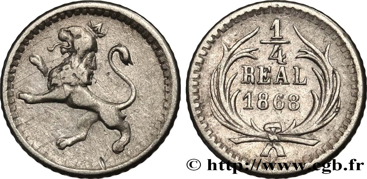 GUATEMALA 1/4 Real 1868  AU 