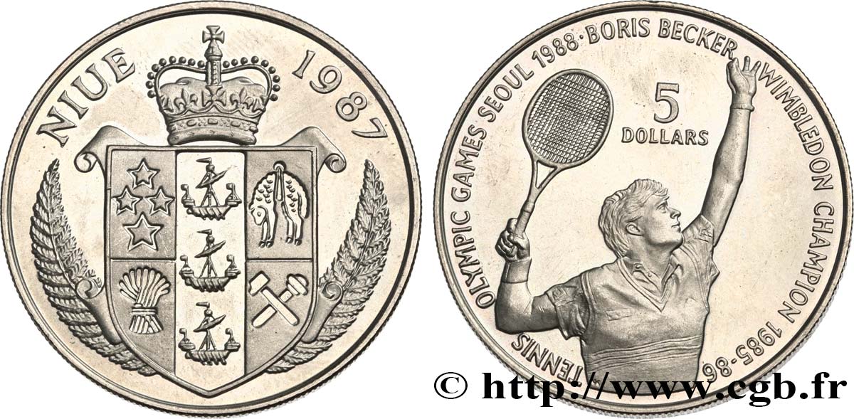 NIUE 5 Dollars Jeux Olympiques de Séoul 1988 : Boris Becker 1987  fST 