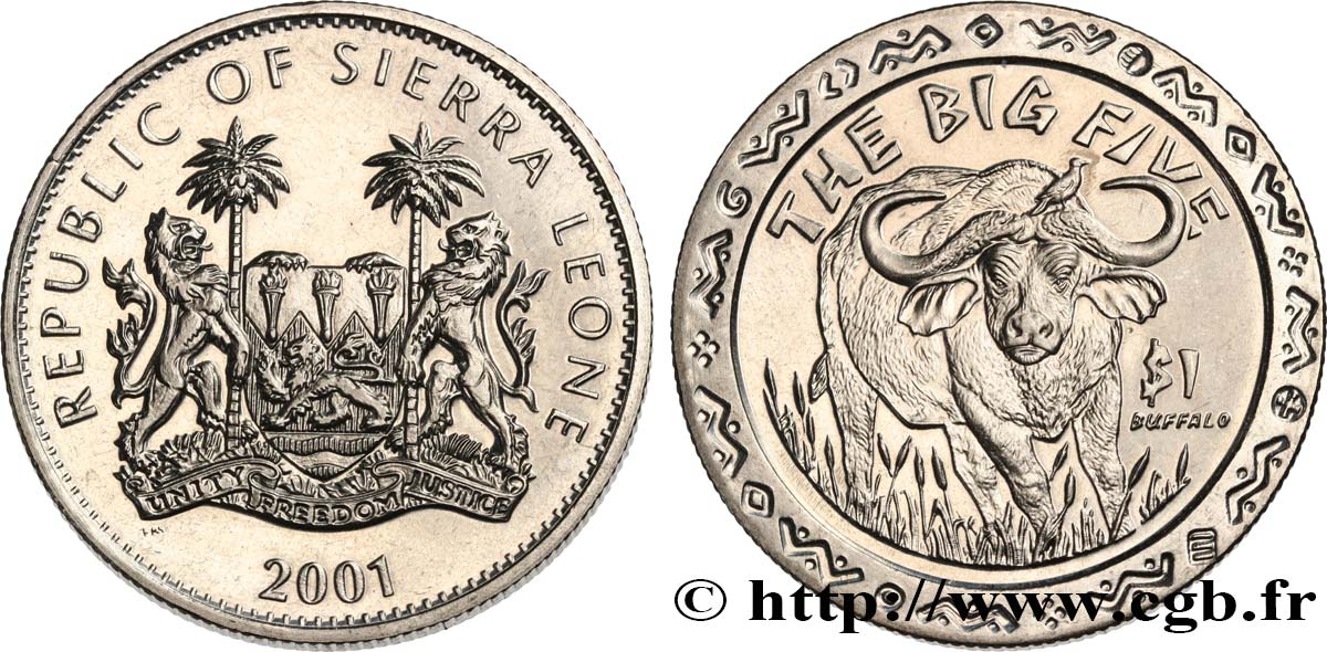 SIERRA LEONE 1 Dollar Buffle 2001  SPL 