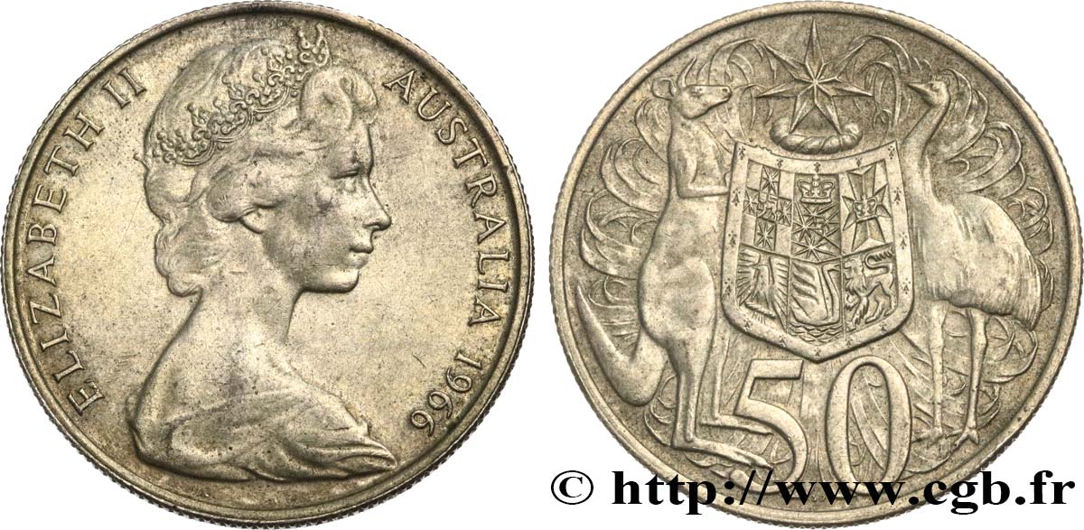 AUSTRALIEN 50 Cents Elisabeth II 1966  VZ 