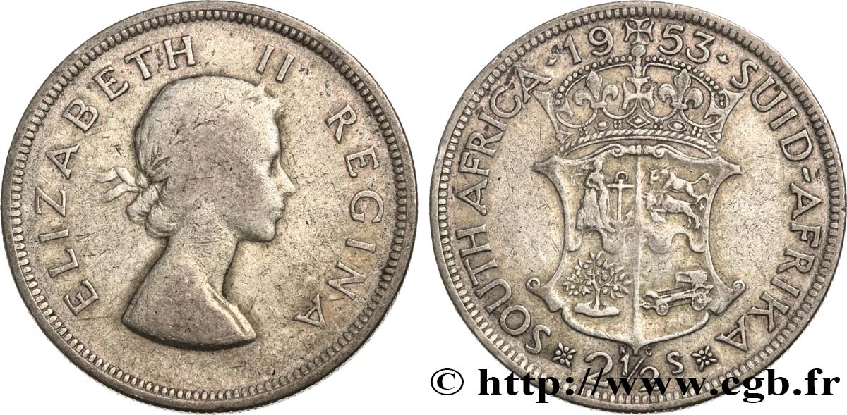 AFRIQUE DU SUD 2 1/2 Shillings Elisabeth II 1953  TB 