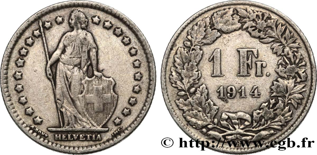 SUIZA 1 Franc Helvetia 1914 Berne BC+ 