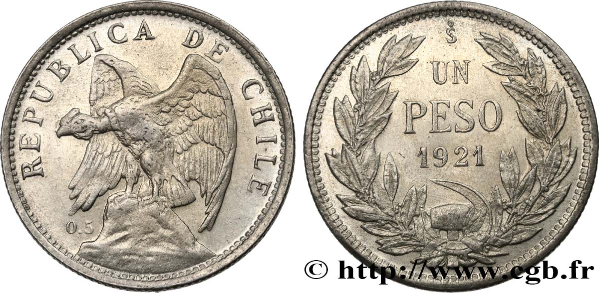 CHILI 1 Peso condor 1921 Santiago - S° SUP 