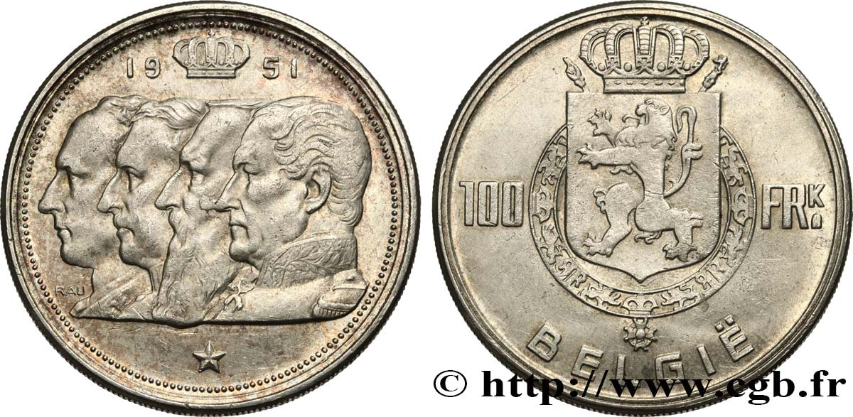 BELGIQUE 100 Francs Quatre rois de Belgique, légende flamande 1951  SPL 
