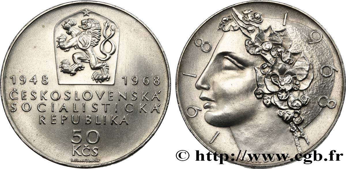 TCHÉCOSLOVAQUIE 50 Korun 50e anniversaire de la Tchécoslovaquie 1968  SPL/SUP 