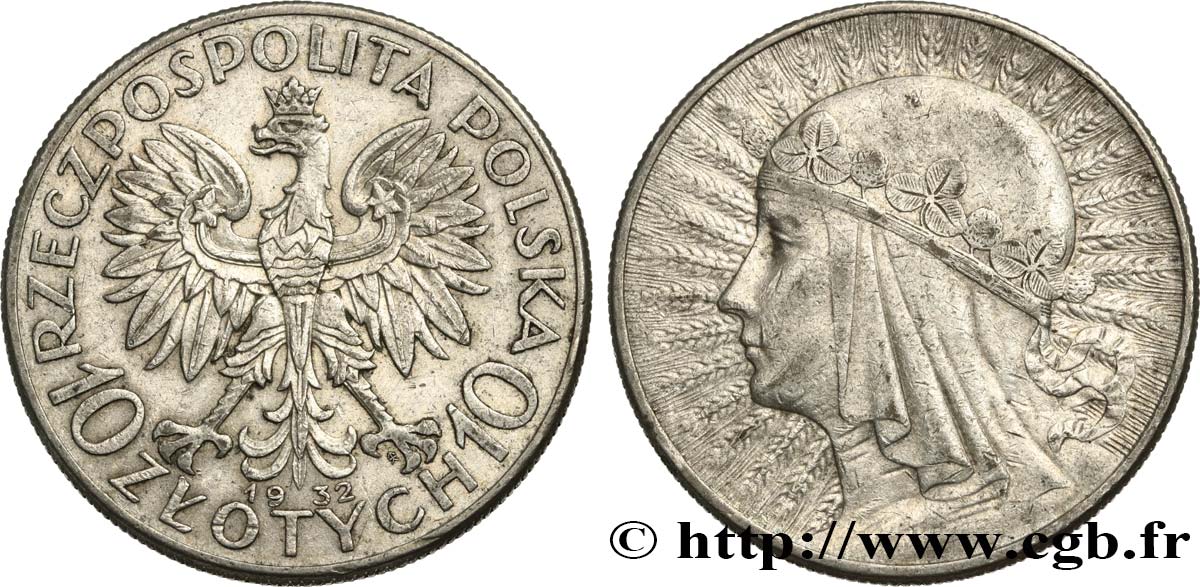 POLOGNE 10 Zlotych reine Jadwiga 1932 Varsovie TTB/TB+ 