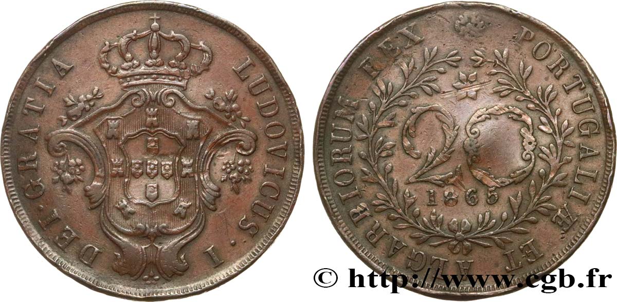 AÇORES 20 Réis Louis Ier 1865  TTB 