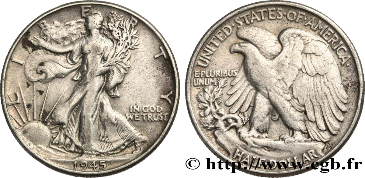 UNITED STATES OF AMERICA 1/2 Dollar Walking Liberty 1945 Philadelphie VF 