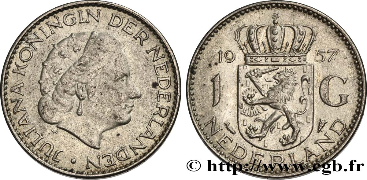PAYS-BAS 1 Gulden Juliana 1957  TTB+ 