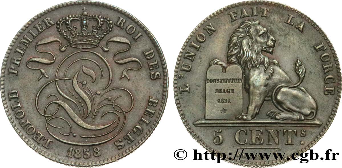 BELGIQUE 5 Centimes Léopold Ier 1858  SUP 