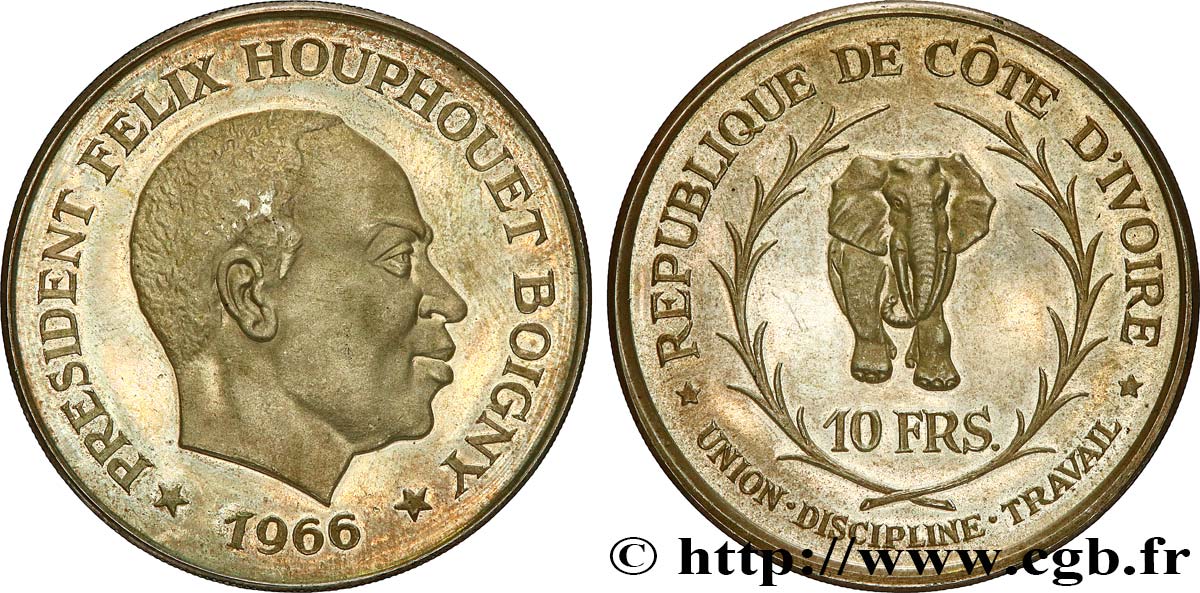 ELFENBEINKÜSTE 10 Francs Félix Houphouet Boigny 1966  fST 