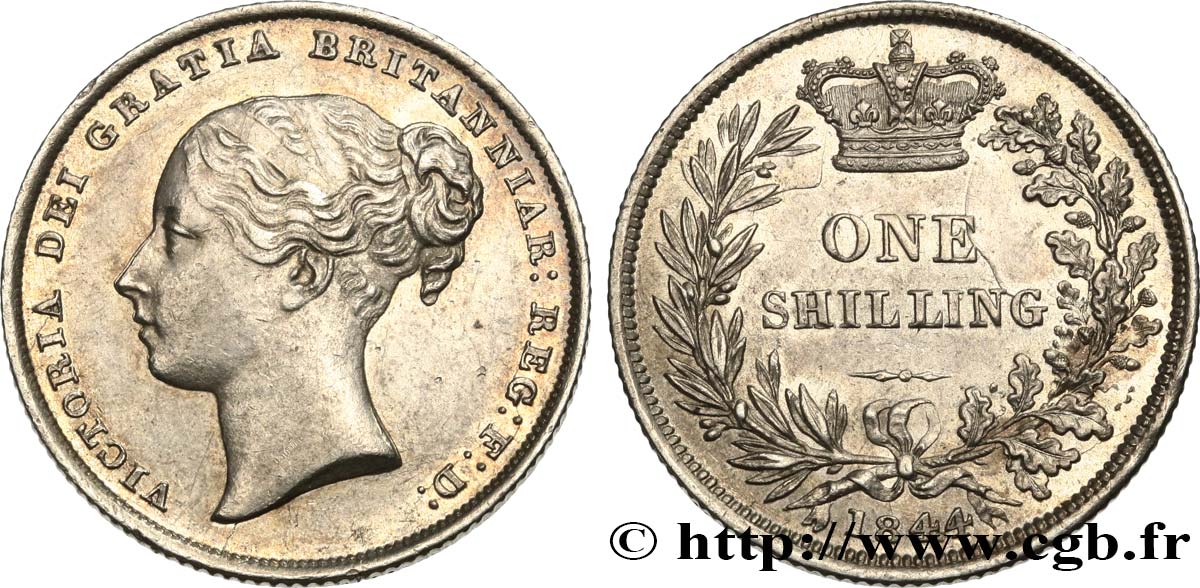 UNITED KINGDOM 1 Shilling Victoria tête jeune 1844  AU 
