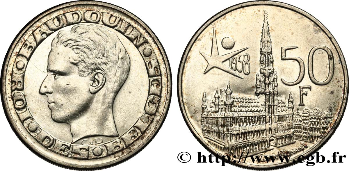 BELGIQUE 50 Francs Exposition Universelle de Bruxelles légende flamande 1958  SPL 