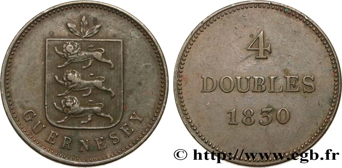 GUERNSEY 4 Doubles 1830  XF 