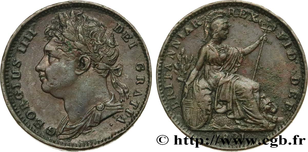 ROYAUME-UNI 1 Farthing Georges IV 1821  TTB 