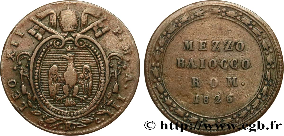VATICAN AND PAPAL STATES Mezzo Baiocco 1826 Rome VF 
