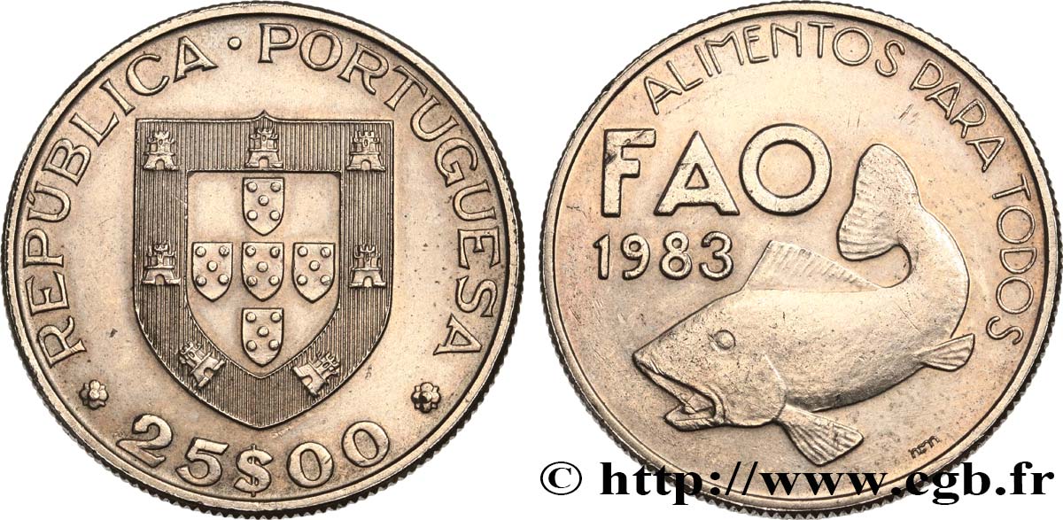 PORTUGAL 25 Escudos FAO 1983  VZ 