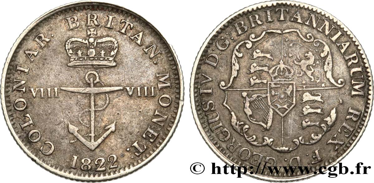 INDES BRITANNIQUES OCCIDENTALES 1/8 Dollar 1822  TTB 