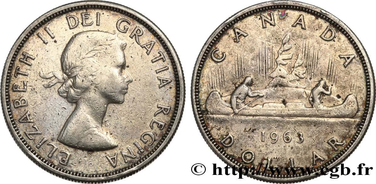 CANADA 1 Dollar Canoë avec indien 1963  XF 
