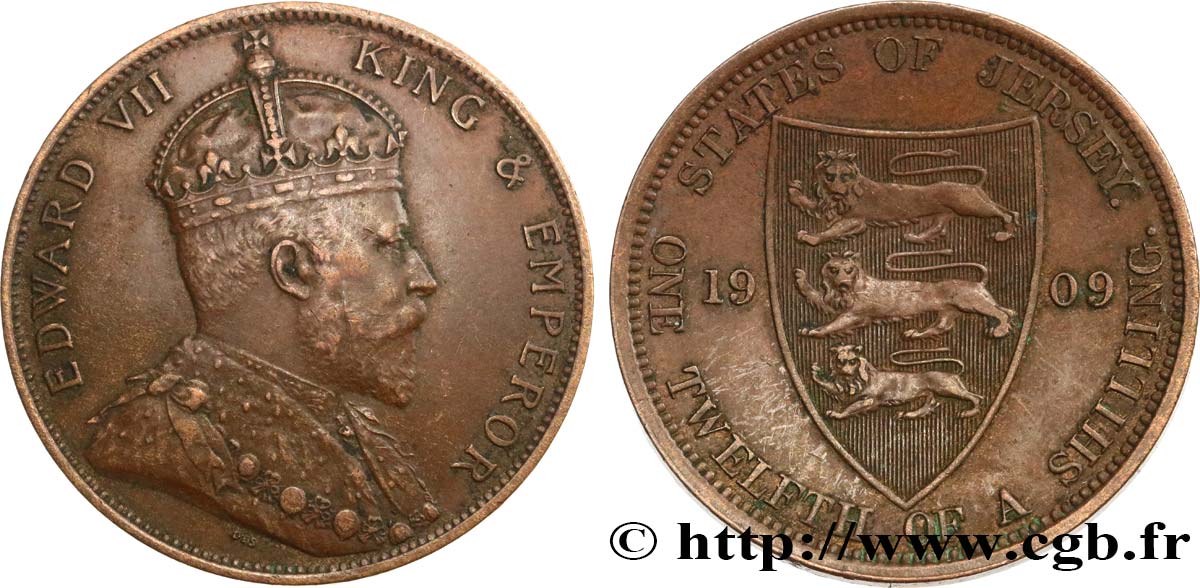 ISLA DE JERSEY 1/12 Shilling Edouard VII 1909  MBC 
