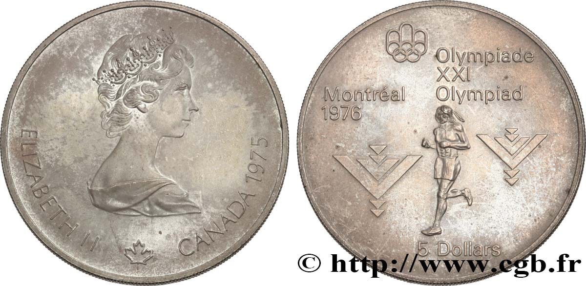 KANADA 5 Dollars JO Montréal 1976 marathon 1975  fST 