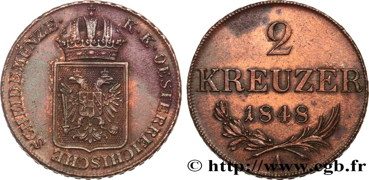 AUSTRIA 2 Kreuzer monnayage de la révolution de 1848-1849 1848 Vienne q.SPL 