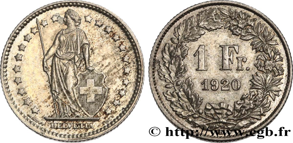 SUIZA 1 Franc Helvetia 1920 Berne EBC 