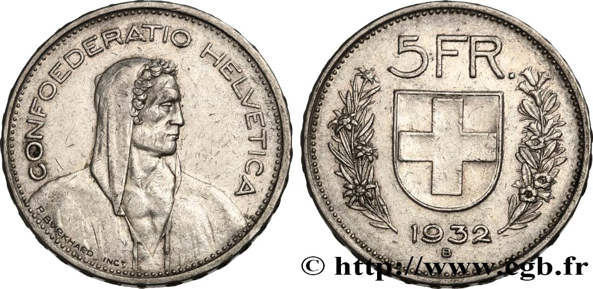 SVIZZERA  5 Francs Berger des Alpes 1932 Berne q.SPL 
