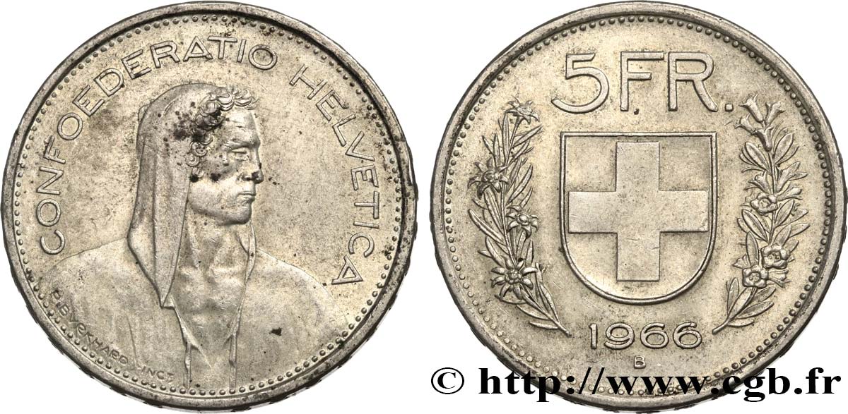 SUISSE 5 Francs Berger des Alpes 1966 Berne - B TTB+ 