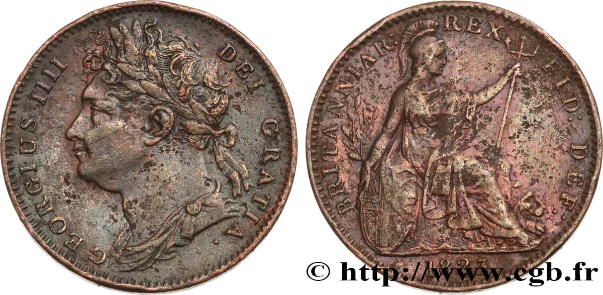 REGNO UNITO 1 Farthing Georges IV tête laurée 1823  BB 