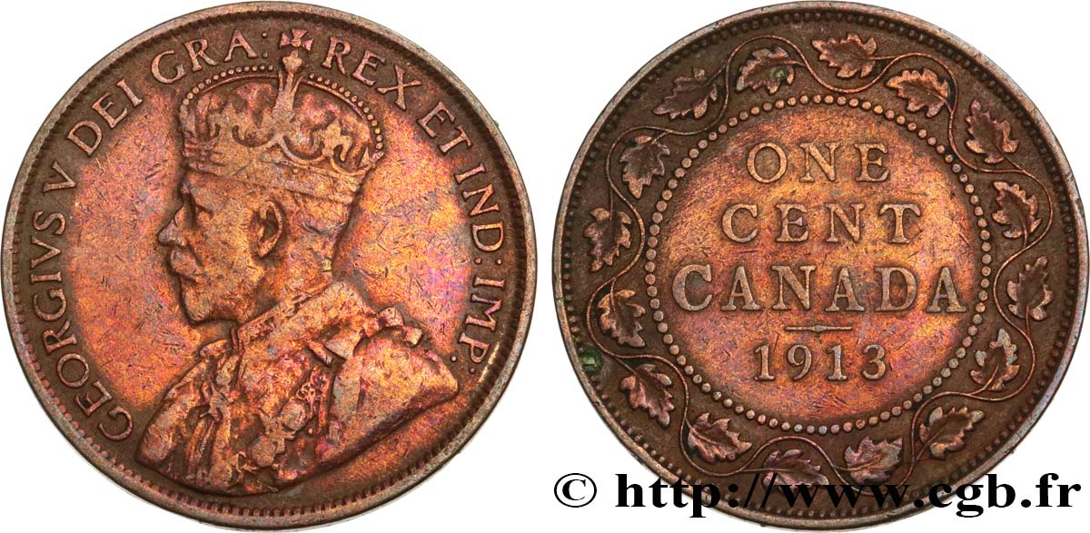 CANADA 1 Cent Georges V 1913  VF 