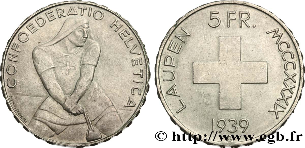 SUIZA 5 Francs 600e anniversaire de la bataille de Laupen 1939 Berne EBC 