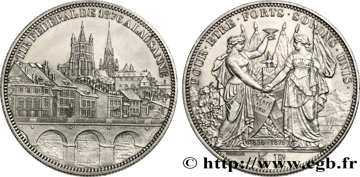 SUIZA 5 Francs, monnaie de Tir, Lausanne 1876  EBC 