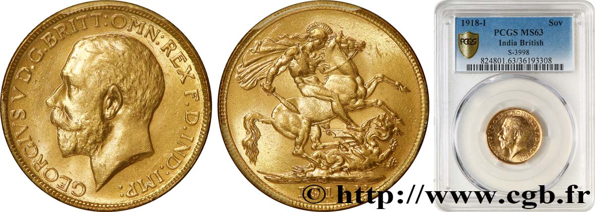 INDE 1 Souverain Georges V 1918 Bombay SPL63 PCGS