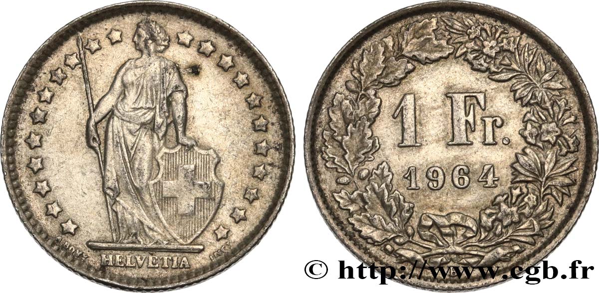 SWITZERLAND 1 Franc Helvetia 1964 Berne AU 