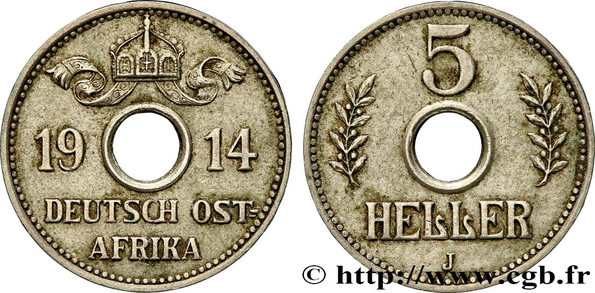 DEUTSCH-OSTAFRIKA 5 Heller Deutch Ostafrica 1914 Hambourg SS 