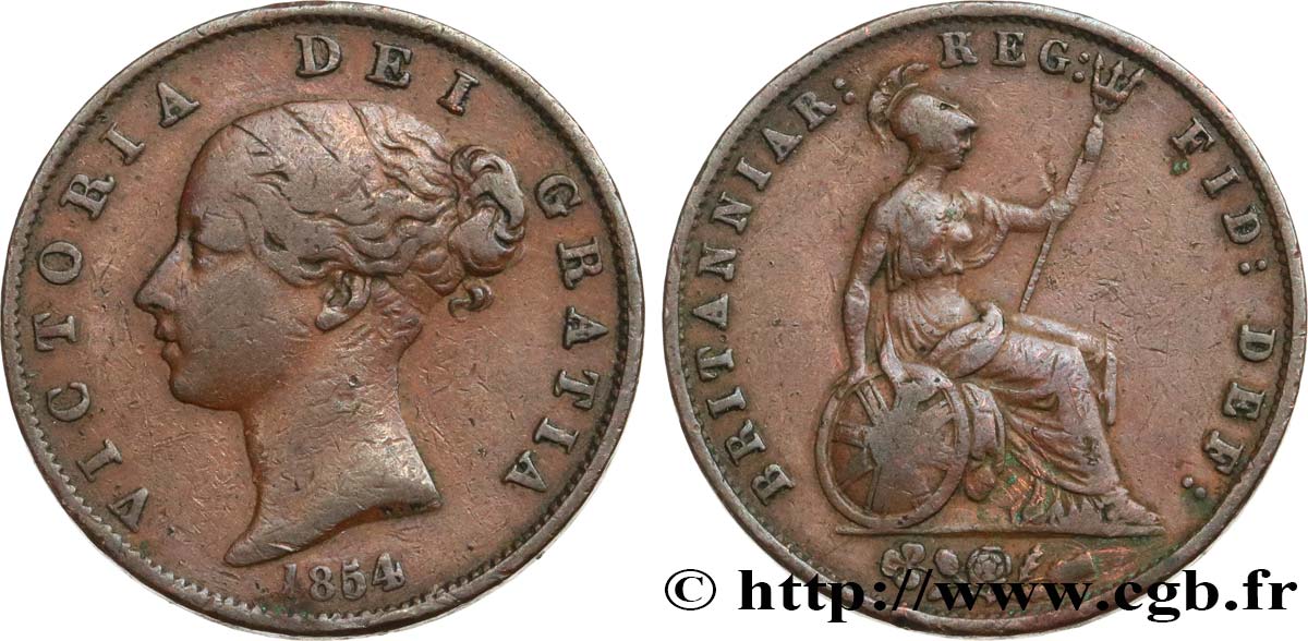 REGNO UNITO 1/2 Penny Victoria “tête jeune” 1854  q.BB 