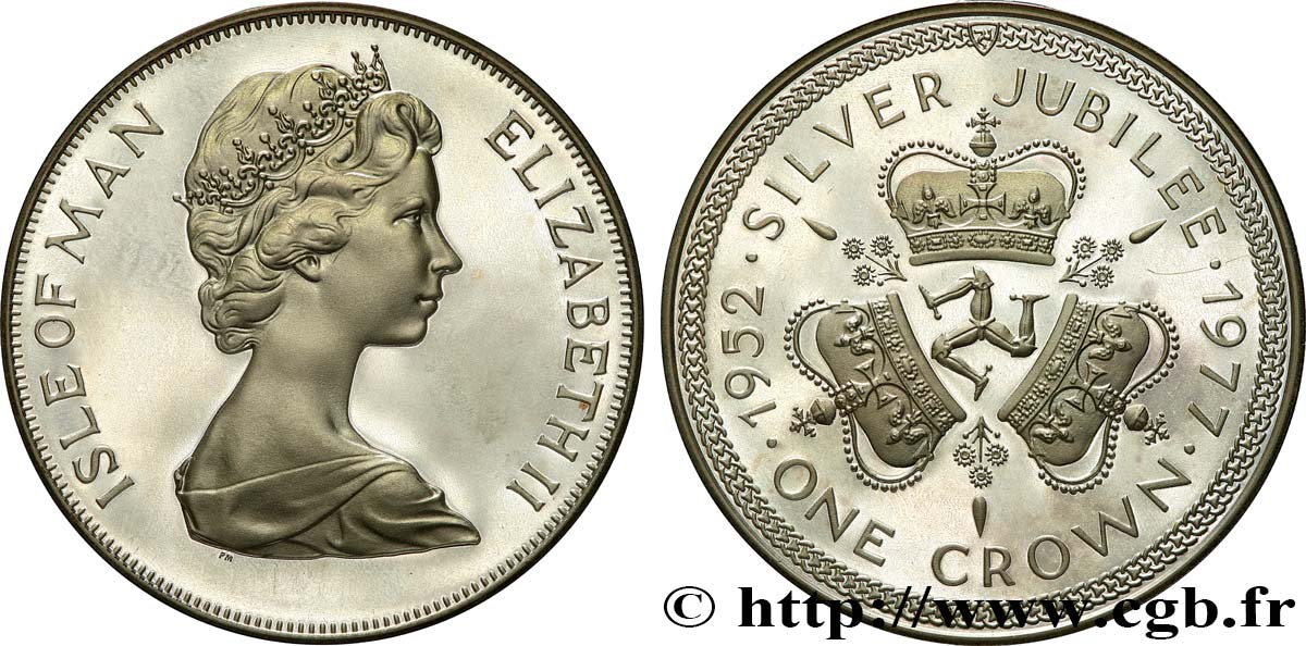 ISOLA DI MAN 1 Crown Proof Elisabeth II, jubilé d’argent 1977  MS 