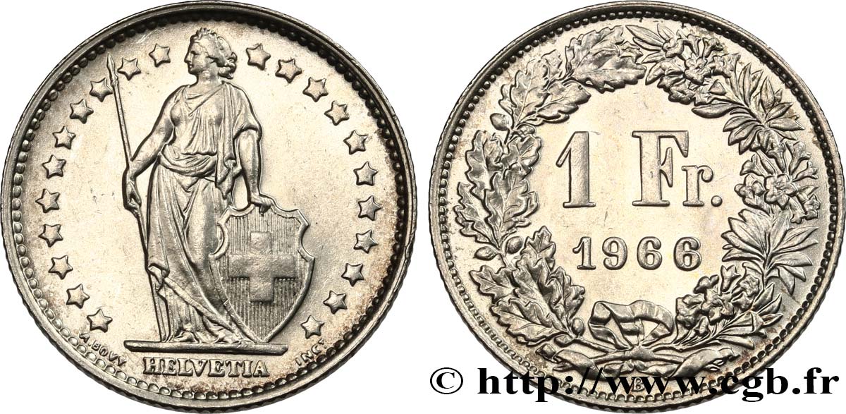 SUISSE 1 Franc Helvetia 1966 Berne SPL 