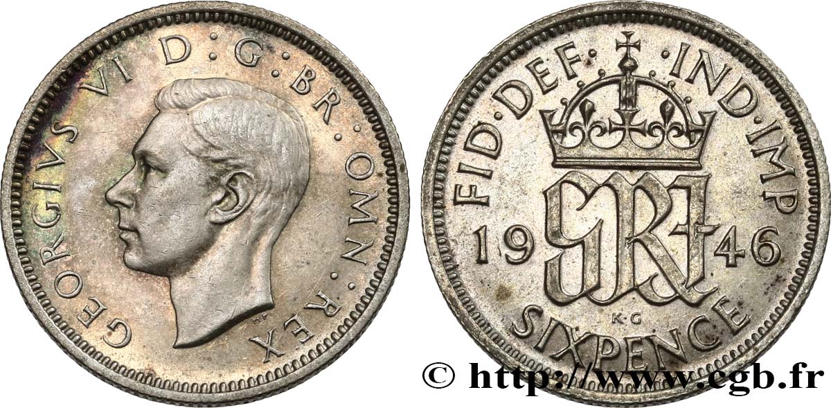 UNITED KINGDOM 6 Pence Georges VI 1946  AU/MS 
