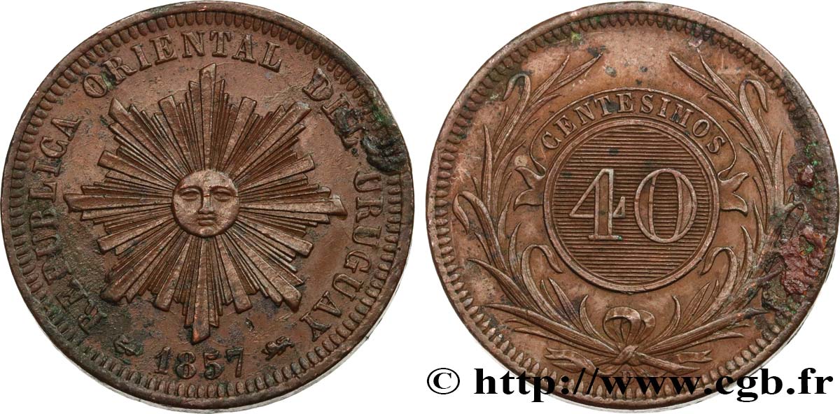 URUGUAY 40 Centesimos 1857 Lyon  TTB+ 