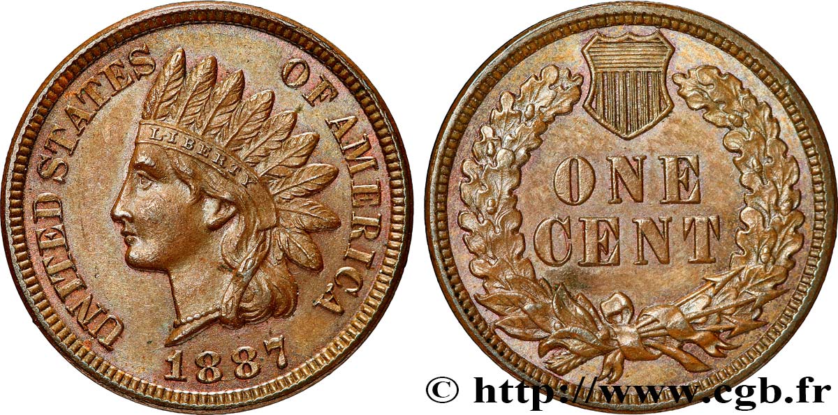 STATI UNITI D AMERICA 1 Cent tête d’indien, 3e type 1887 Philadelphie SPL+ 