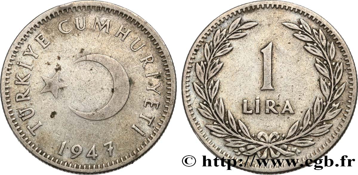 TURQUIE 1 Lira 1947  TB+ 