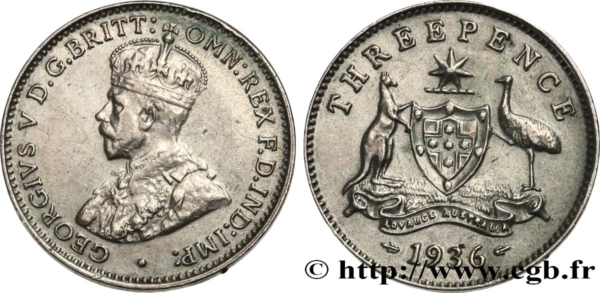 AUSTRALIE 3 Pence Georges V 1936 Melbourne TTB+ 