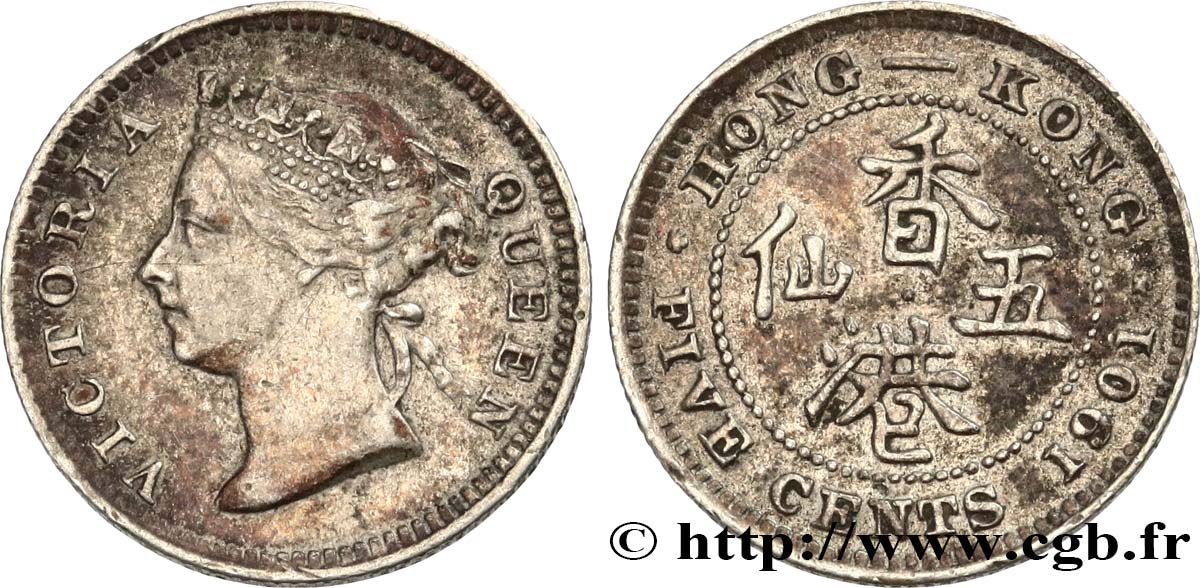 HONG KONG 5 Cents Victoria 1901  TTB 