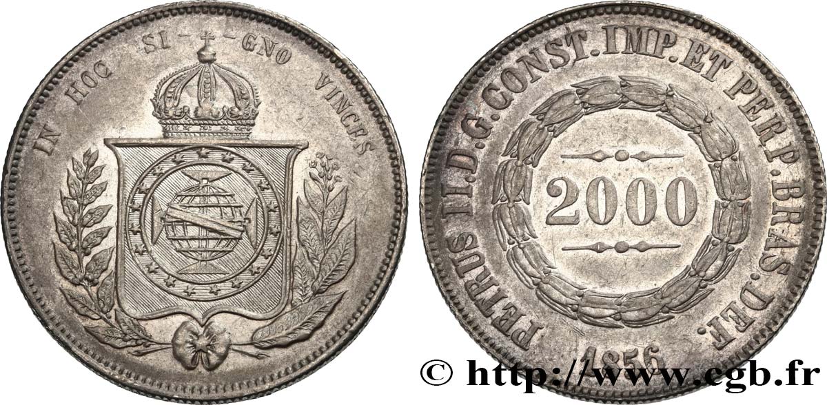 BRAZIL 2000 Reis Pierre II 1856  AU 
