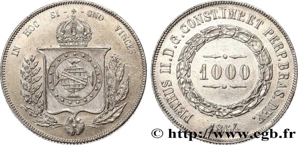 BRASIL 1000 Reis Empereur Pierre II 1864  EBC 