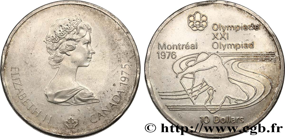 CANADA 10 Dollars JO Montréal 1976 canoë 1975  AU 
