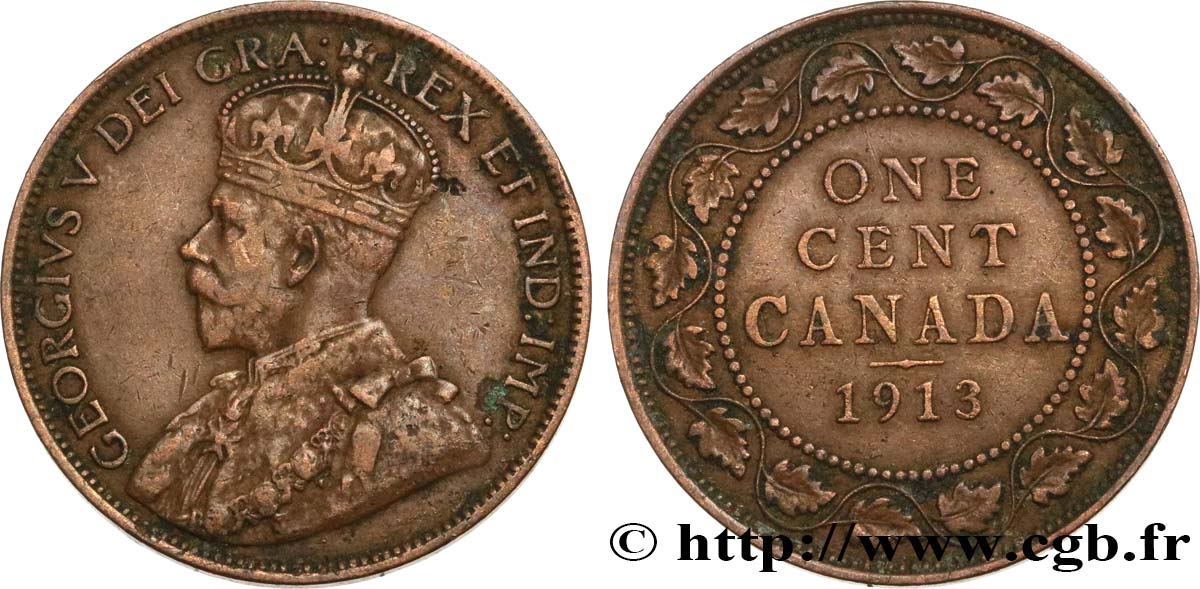 CANADA 1 Cent Georges V 1913  XF 
